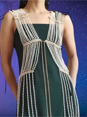 Pearl Beaded Harness Vest - White